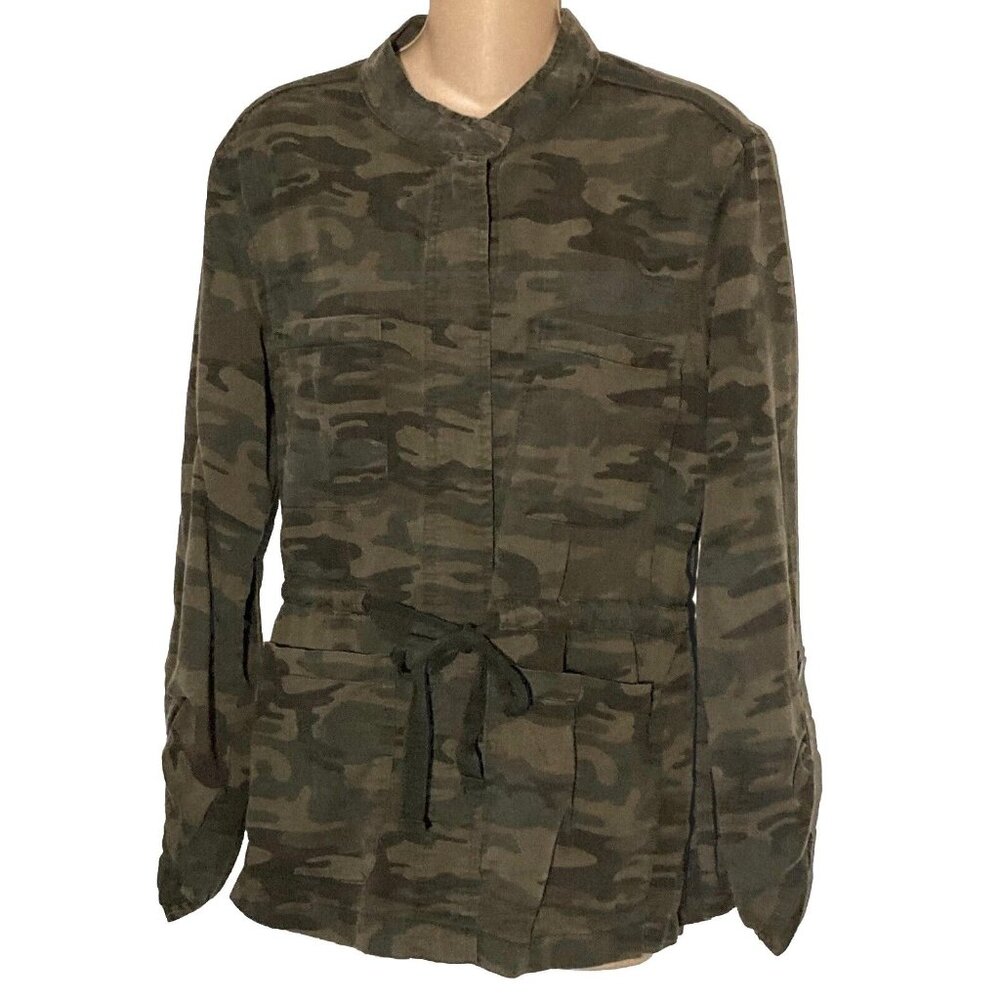 Social Standard By Sanctuary Camo Roll Tab Snap Shirt Medium Drawstring Waist